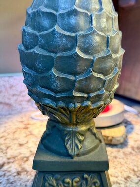 Decorative Pineapple Finial Sculpture in Dark Green and Gold